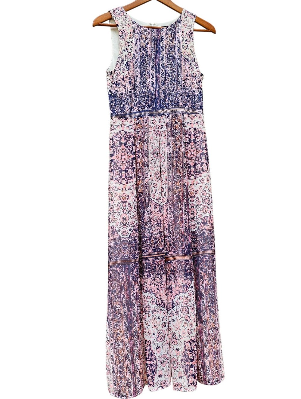 Tahari Pink & Navy Printed Sleeveless Maxi Dress Size 4